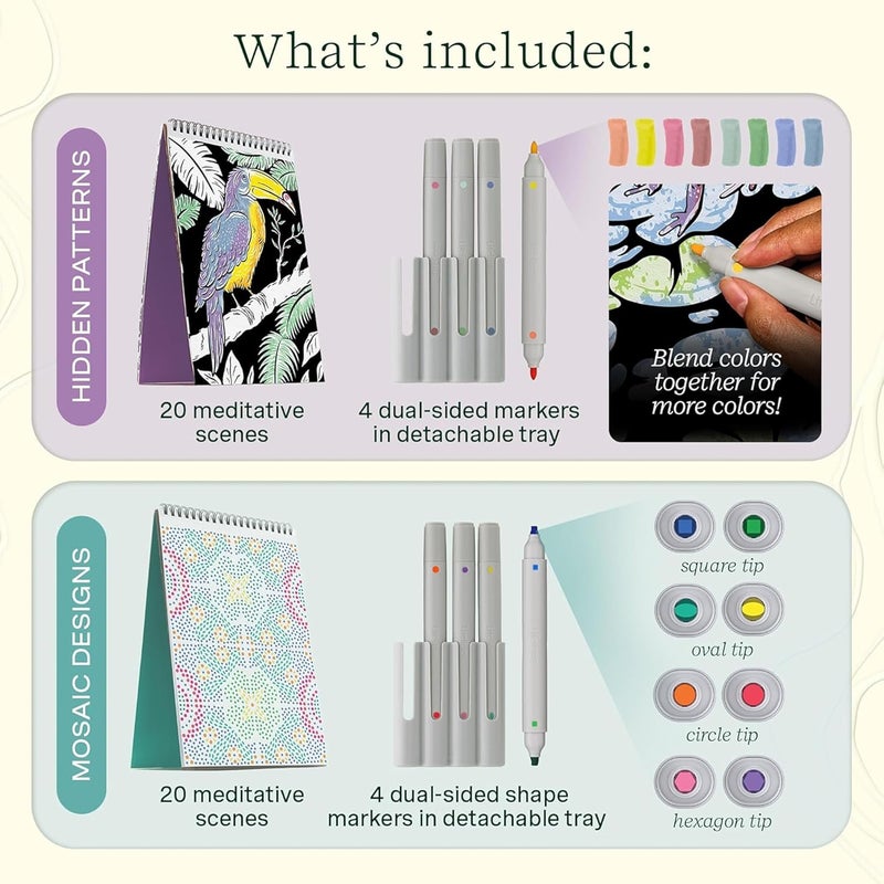 LifeLines FlowArt Activity Pad, 4-Pack - Guided Art Meditations with Markers - Color by Number/Letter, Dot Art and More Coloring Books for Teens, Adults & Seniors - Image 4